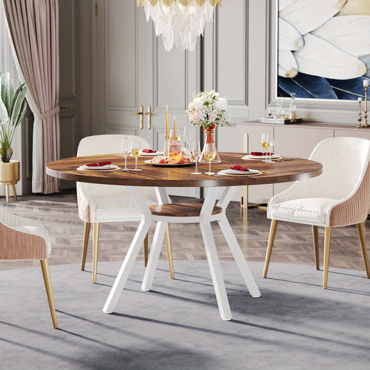 Eettafel – Dinertafel – Keukentafel – Ronde Tafel – Eetkamertafel – 119 cm Rond – Krasbestendig Oppervlak – Wit Houten Poten