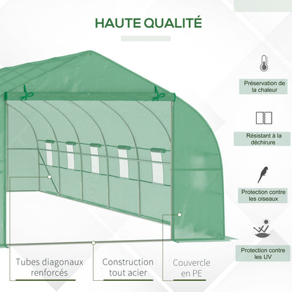 Outsunny Garden Greenhouse Tunnel 24 Large Size 8 x 3 x 2 m with PE Tarpaulin, 24mm Galvanized Steel Frame, Roll-up Door and 12 Green Windows