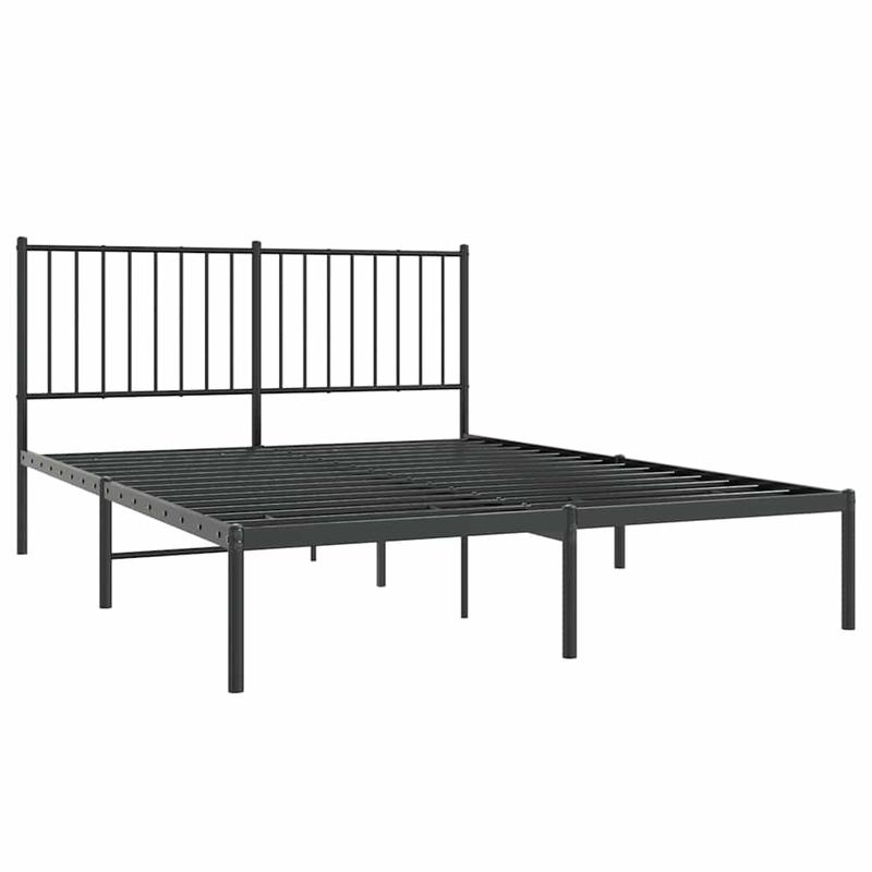 Modern Black Metal Bed Frame with Headboard, 135x190cm, Powder-Coated for Strength & Stability, Minimalist Design for Contemporary Bedrooms, Bed Room Decor
