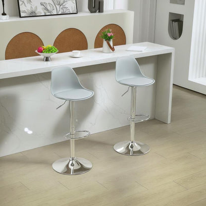 Barstoel – Barkruk – Barstoel Kruk – Keukenstoel – Barstoelen Set van 2 – Verstelbaar – 360° Draaibaar – Kunstleer – Stalen Frame – Met Rugleuning – Grijs