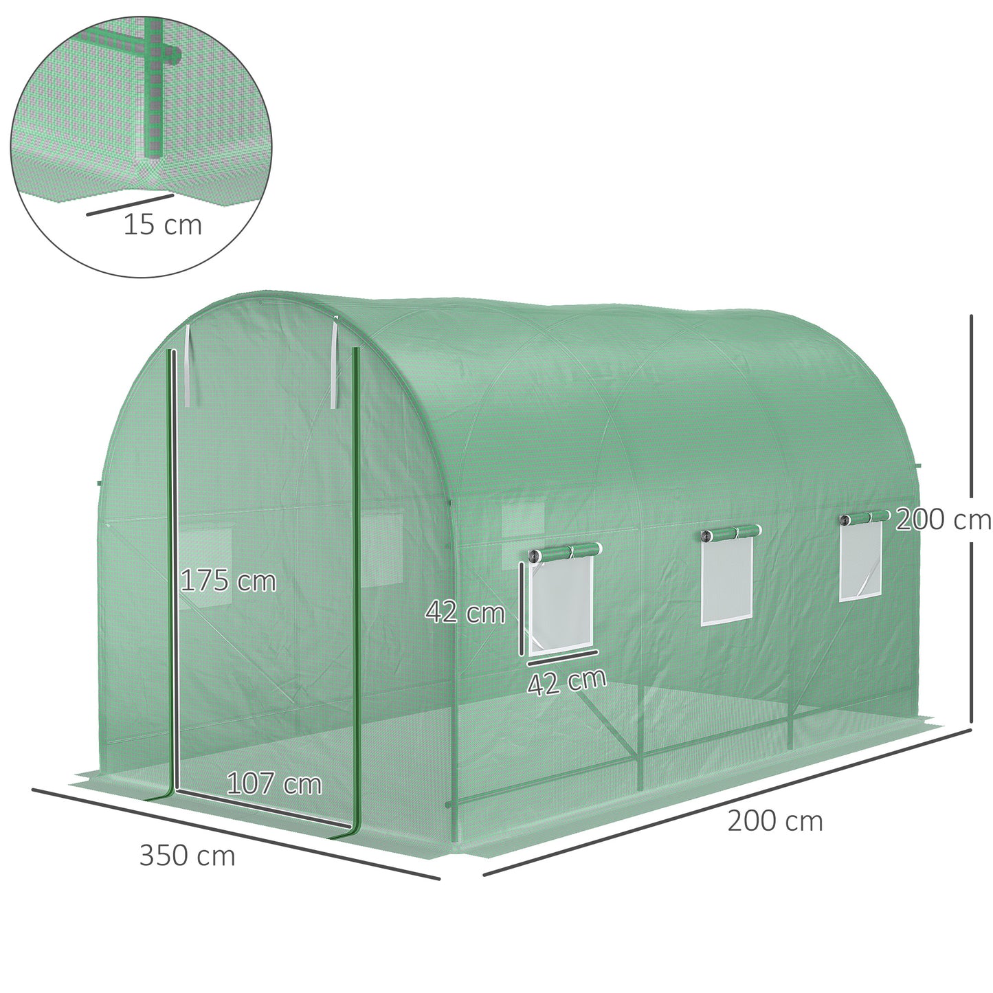 Kweekkas – Tuinkas – Broeikas – Tunnelkas – Moestuin Kas – 350x200x200 cm – Waterafstotende Folie – Mesh Ventilatieraam