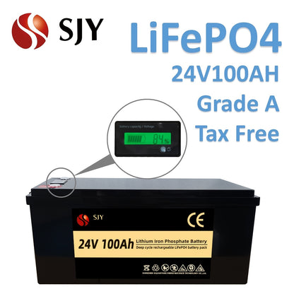 LiFePO4 Battery 24V100Ah Lithium Iron Phosphate Batteries Build In 100A BMS For Solar Boat Marine