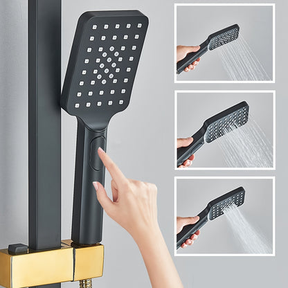 Regendouche – Douchesysteem – Douchekop – Handdouche – Waterval Douche – Zwart-Gouden Afwerking – Messing Materiaal – Thermostatische Mengkraan