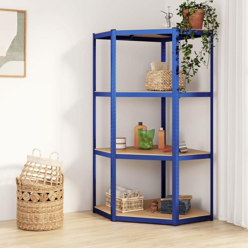 Opbergrek – Opbergkast – Stellingkast – Magazijnstelling – Opbergrek – 4 Lagen – Stalen Frame & Houten Planken – Extra Sterk & Gemakkelijk Te Monteren