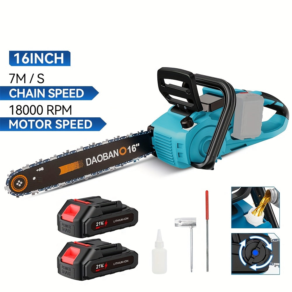 Accukettingzaag – Snoeizaag – Takkenzaag – Handkettingzaag – Elektrische Kettingzaag – 40,64 cm Zaagblad – Automatische Kettingsmering – Antislip Handvat – Inclusief 2 Lithiumbatterijen
