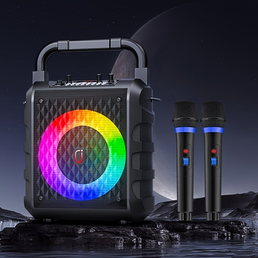 Karaoke Set – Karaokemachine – Draadloze Microfoon – Bluetooth Speaker – Partybox – Met 2 Microfoons – Draagbaar – Kleurrijke LED-Verlichting