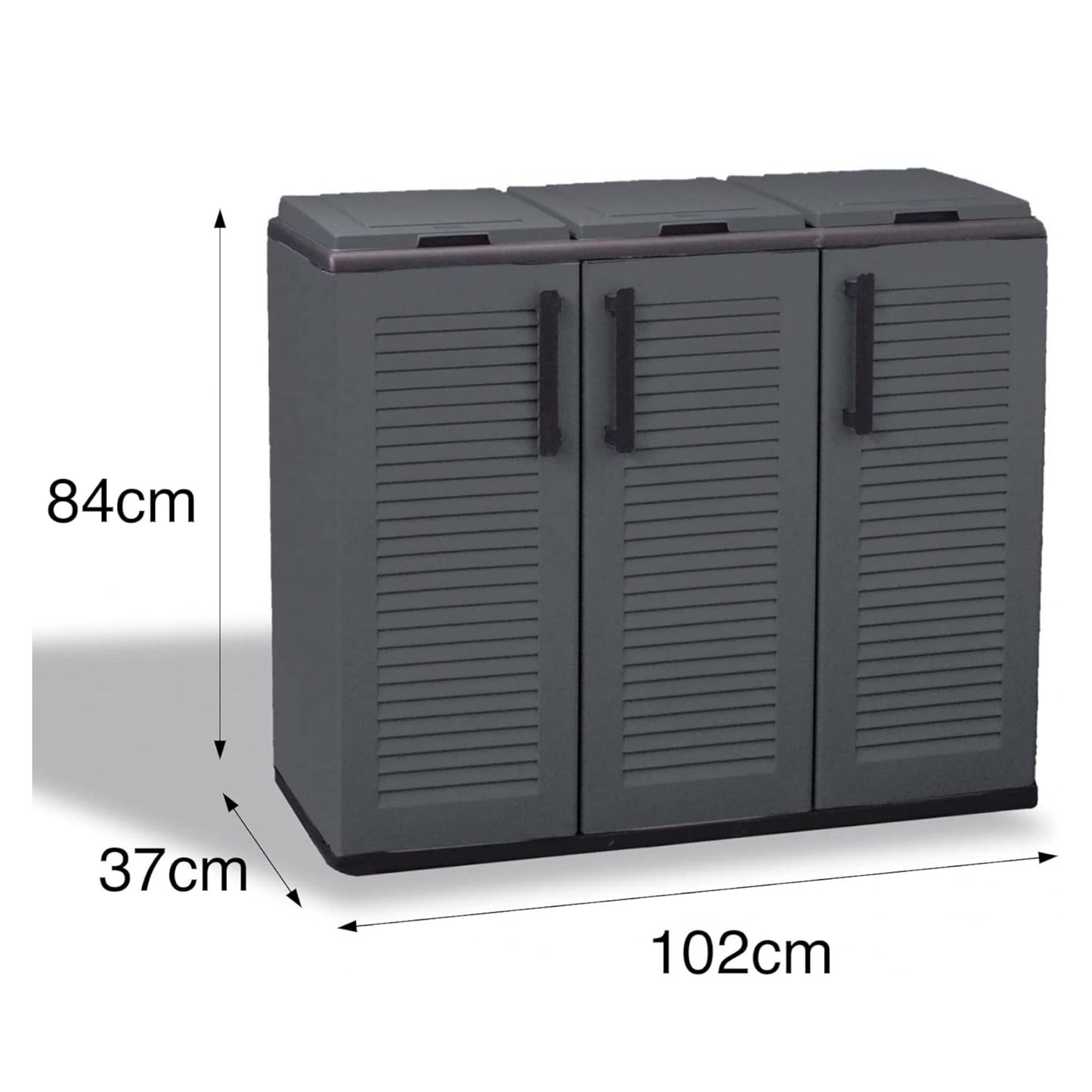 Arko Trash Can, Waste Bin, Sorting Bin with 3 Doors, 100% Made in Italy, 102x37x84 cm, Gray and Black, Striped Finish