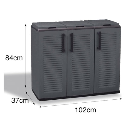 Arko Trash Can, Waste Bin, Sorting Bin with 3 Doors, 100% Made in Italy, 102x37x84 cm, Gray and Black, Striped Finish