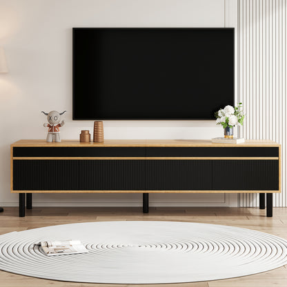 TV Cabinet, TV Stand, TV Panel, And Three-door Base Cabinet. Fine Texture. Available In Black And Natural Wood. Height 47 Cm/ Length 170 Cm/ Width 38 Cm- Heavy-Duty Construction, Spacious Storage, Minimalist Living Room Furni
