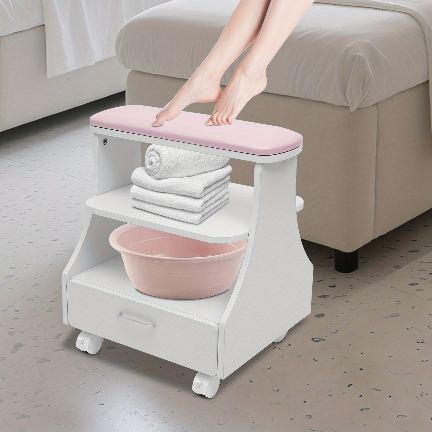 Portable Esthetician Trolley Cart, Salon Nail Foot Trolley Cart, Manicure Pedicure Cart, Salon Equipment, Foot Bath Cart, Compact Trolley, Professional Esthetician Cart, Durable Construction, Easy to Clean, Pedicure Station,