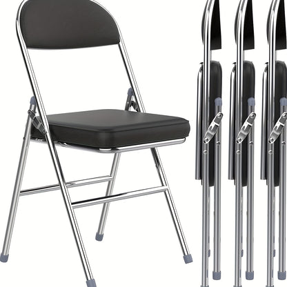 Set of 4 metal folding chairs upholstered in leather, indoor folding chairs, comfortable PU folding chair, foldable, space-saving, for parties picnics, Grey