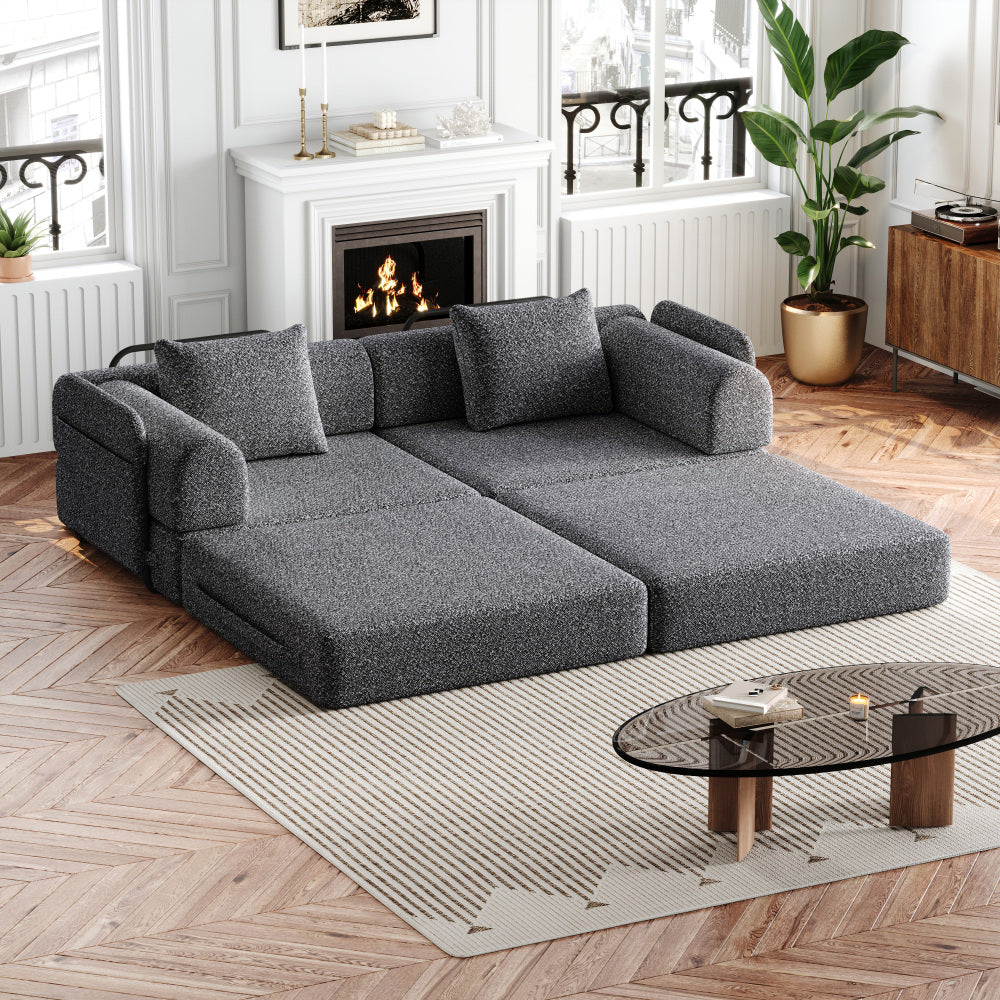 Loveseat – 2-zitsbank – Fauteuil – Slaapbank – Bankje – Chenille Stof – Opbergruimte Armleuning – 3 Stalen Frames – Verstelbare Slaapfunctie – Grijs