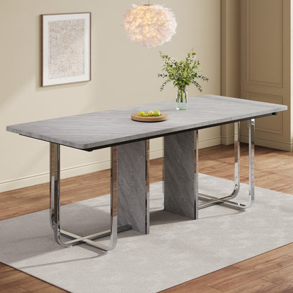 BTM Dining Table, 180cm x 80cm x 75cm, Modern Dining Table, Sturdy Dining Table, Metal Legs, Large Dining Table, Rectangular Dining Table, Dining Table for 6 People, Modern Simple Dining Table, Gray + Silver