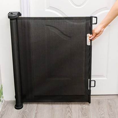 Retractable Gates for Stairs, Mesh Dog Gate for The House, Extra Wide Pet Safety Gate 86cm Tall, Extends to 180cm Wide, Long Safety Gates Free Standing Home Dog Barrier for Stairs, Hallways, Open Kitchen (Black)