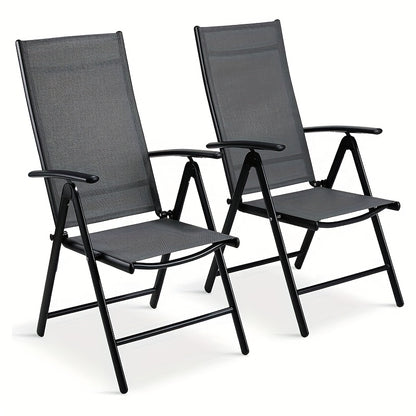 Campingstoel – Klapstoel – Vouwstoel – Tuinstoel – Kampeerstoel – Aluminium Frame – Verstelbare Rugleuning 7 Standen – Set van 2 – WPC Armleuningen – Ademend Zitvlak – Diepgrijs