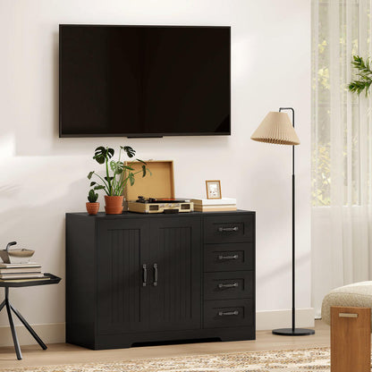 Dressoir – Sideboard – Ladekast – Opbergkast – Kast – Modern Zwart Design – 4 Lades & 1 Deurkast – Compact 105x40x76 cm