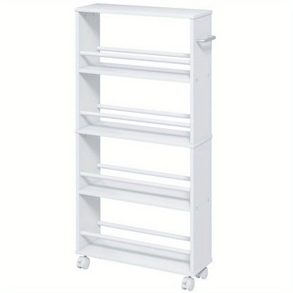 Opbergtrolley Smalle Trolley Keukentrolley Servertrolley Opberwwagen – Witte 45x15x91 cm – 4 Verdiepingen – 360° Zwenkwieltjes met Rem