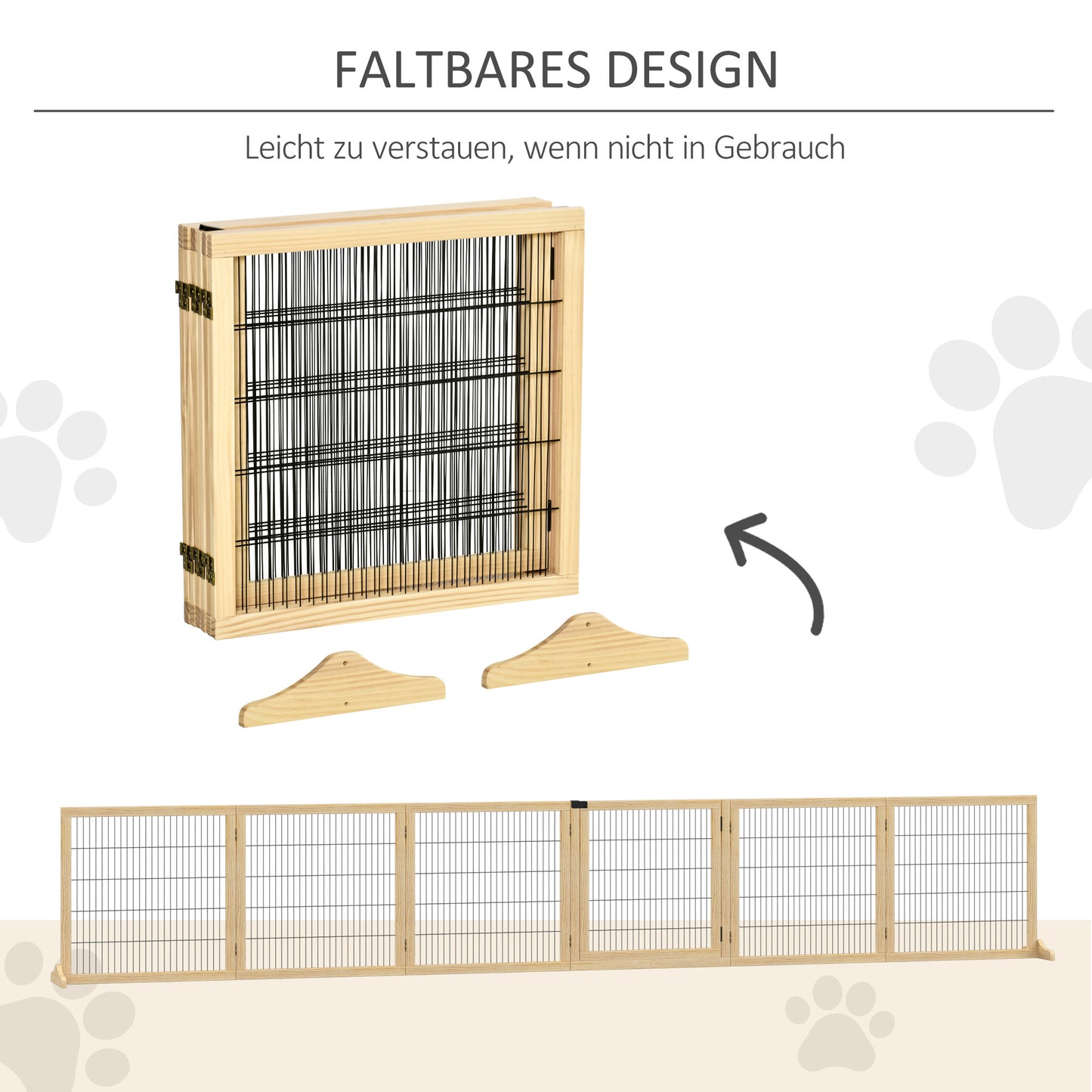 Hondenhek – Hondenbarrière – Puppyren – Traphek – Huisdierafscheiding – Inklapbaar – 432 x 36 x 70 cm – Dennehout met Stalen Steunpoten