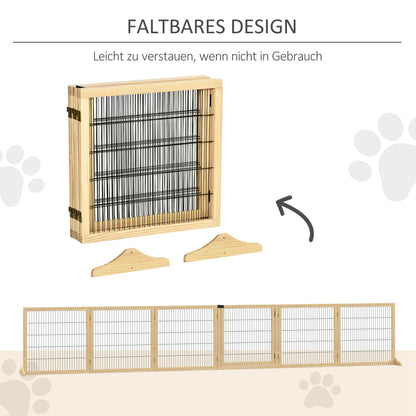 Hondenbarrière – Houten Hondenhek – Hondenpoort – Hondenafzetting – Hondenhek Vouwbaar – Flexibel Inzetbaar – 432 x 70 cm – Massief Grenenhout