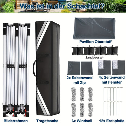 Partytent – Paviljoen – Easy Up Tent – Feesttent – Tuintent – 3x6 Meter – Waterdicht Polyester – Met 6 Afsluitbare Zijwanden