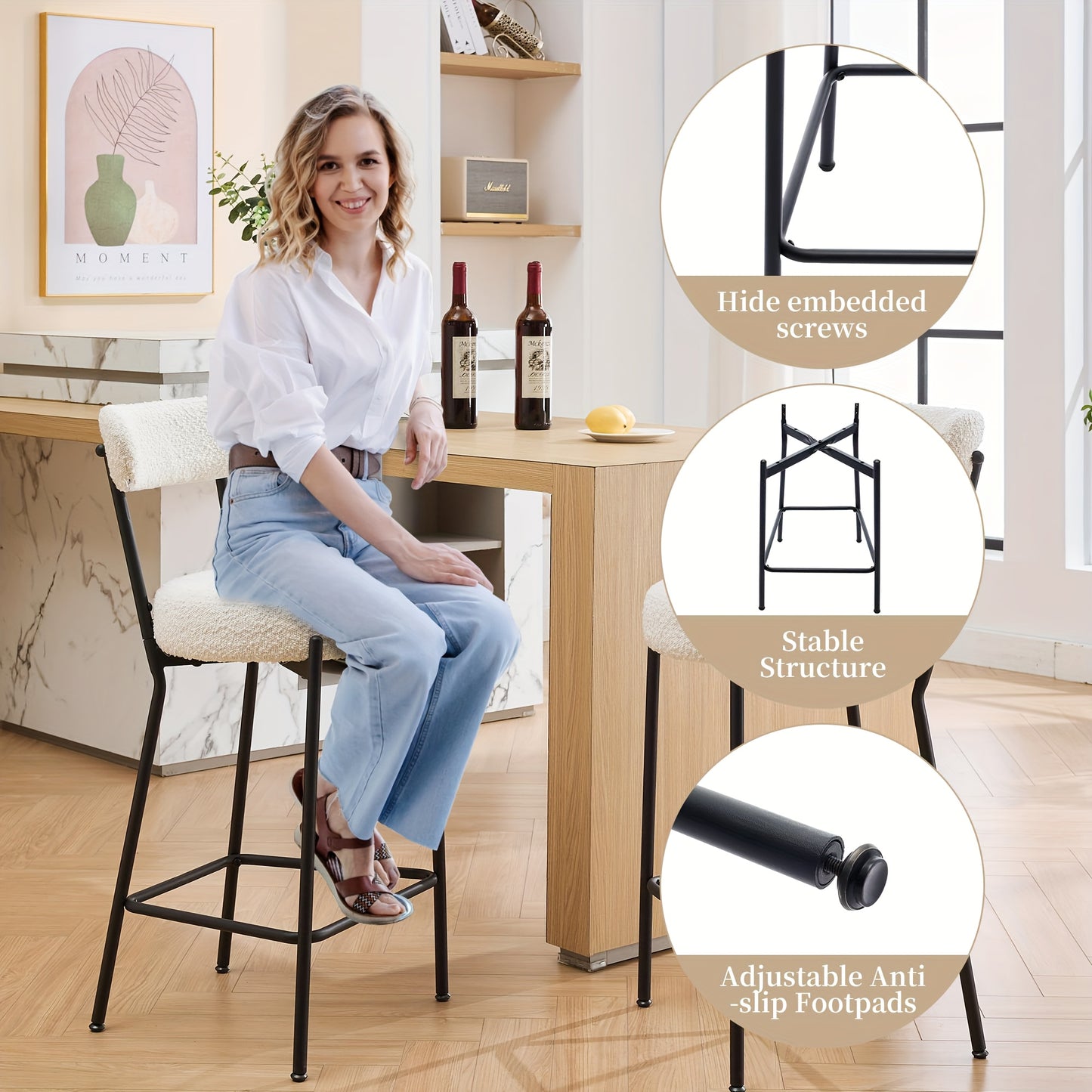 Barkrukken – Barstoelen – Keukenstoelen – Huisbarstoelen – Barkrukken Met Rugleuning – Set Van 2 – Stevig Metalen A-Frame – Comfortabele Gecushionde Zitting – Zithoogte 66 cm