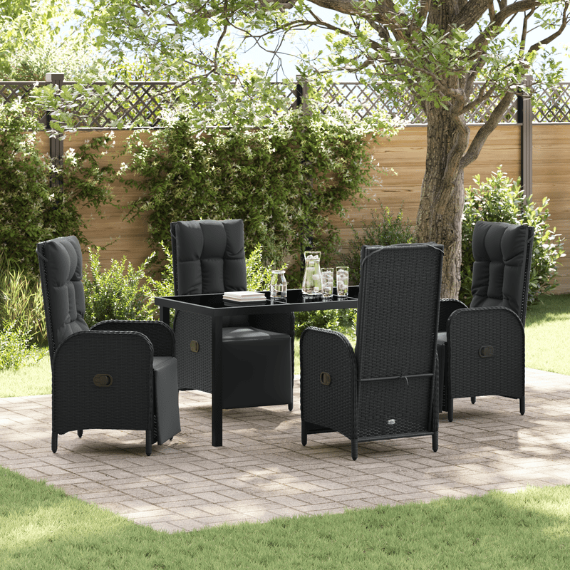 5-delige Tuinset – 5-delige Lounge Set – 5-delige Eethoek – 5-delige Balkonset – 5-delige Terrasmeubelset – Zwart – Weerbestendig Poly-Rattan – Afneembare Zachte Kussens