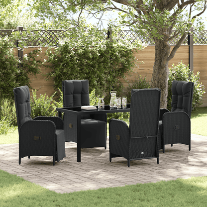 5-delige Tuinset – 5-delige Lounge Set – 5-delige Eethoek – 5-delige Balkonset – 5-delige Terrasmeubelset – Zwart – Weerbestendig Poly-Rattan – Afneembare Zachte Kussens
