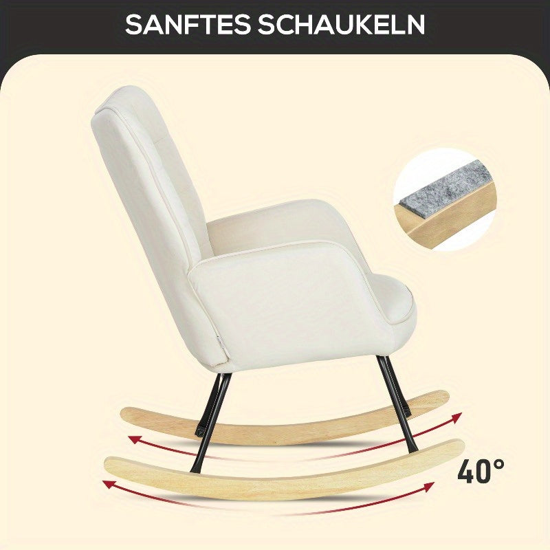 Beige Velvet Schommelstoel – Lounge Stoel – Accentstoel – Relaxstoel – Fauteuil – Met Gebogen Houten Runners – Stijlvolle Metal Frame – Comfortabel Kussen – Gemakkelijk Te Reinigen