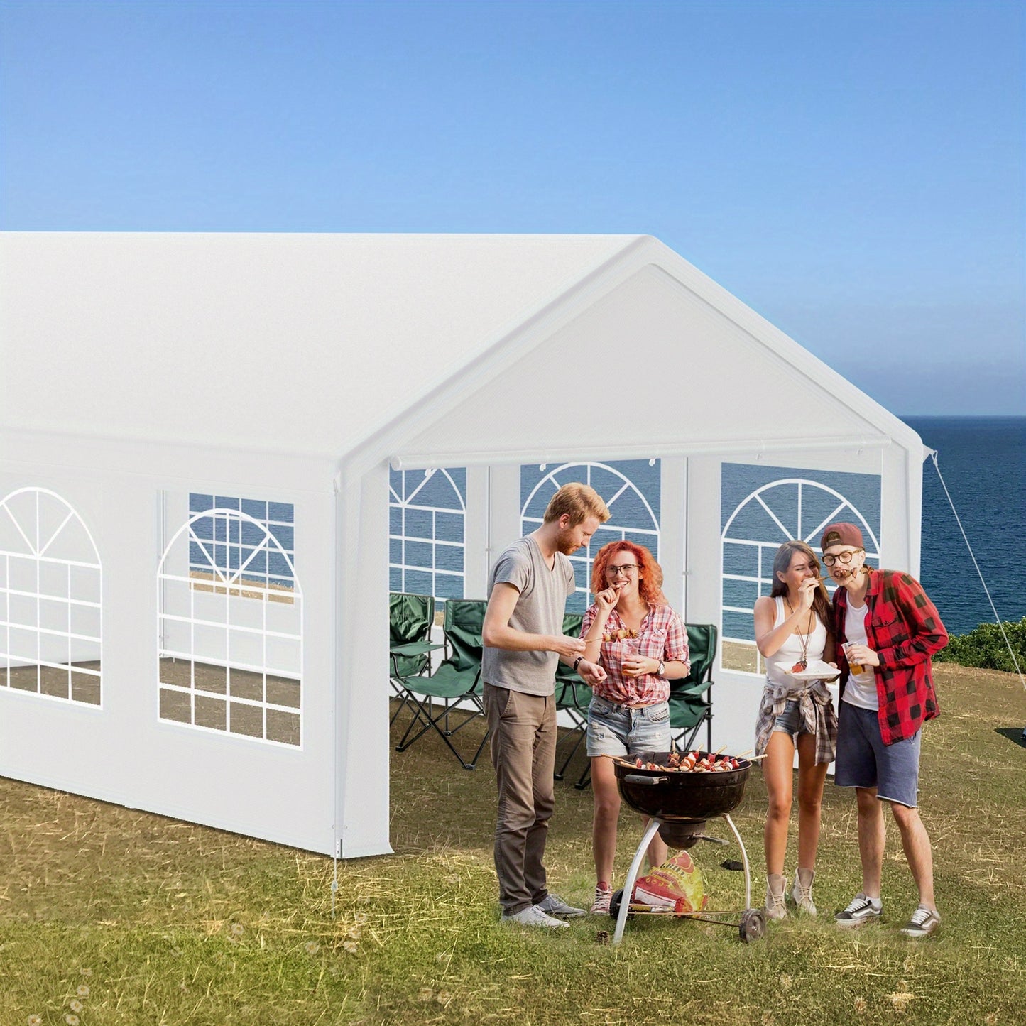 4x8m Large White Outdoor Party Tent with PE Roof & Side Panels/Windows - Heavy-Duty Galvanized Frame Wedding/Garden Event Canopy, -Free Assembly, Semi-Permanent Event Suitable for Weddings, Parties, BBQs