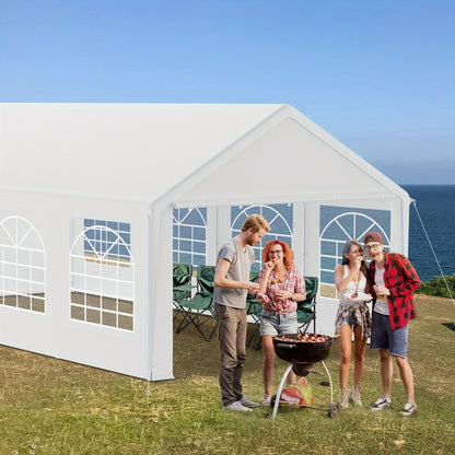 4x8m Large White Outdoor Party Tent with PE Roof & Side Panels/Windows - Heavy-Duty Galvanized Frame Wedding/Garden Event Canopy, -Free Assembly, Semi-Permanent Event Suitable for Weddings, Parties, BBQs