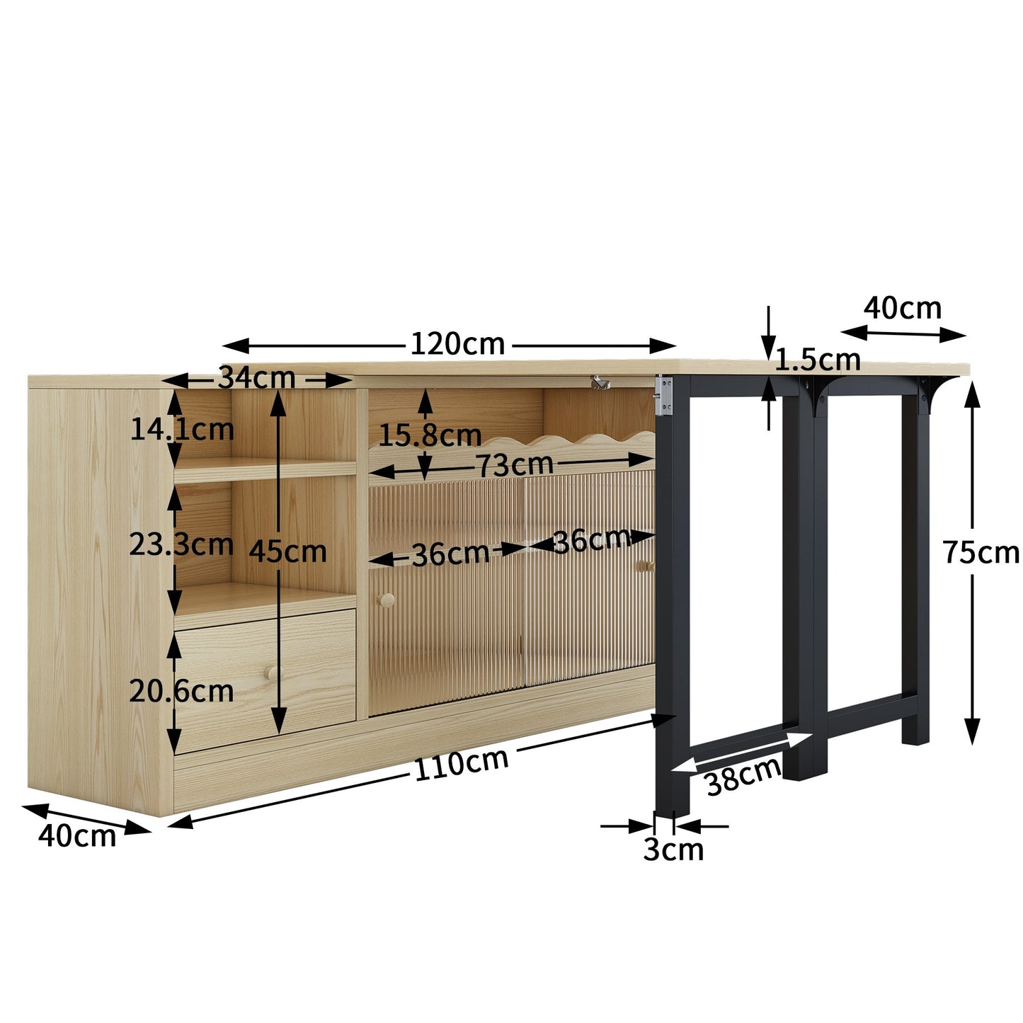 Inklapbare Eettafel – Opvouwbare Tafel – Uitklapbare Eettafel – Opbergbare Eettafel – 360° Draaibaar – Houten Blad Met Zwart Metalen Frame – Ruime Opbergruimte – Compact & Multifunctioneel
