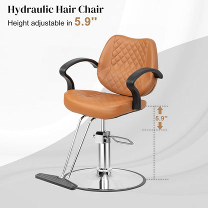 Kappersstoel – Barberstoel – Hairstylingstoel – Beautystoel – Salonstoel – Verstelbare Hoogte 15 cm – 360° Draaibaar Met Voetsteun – Bruin PVC-leer – 150 kg Belastbaar – 101x85x61 cm