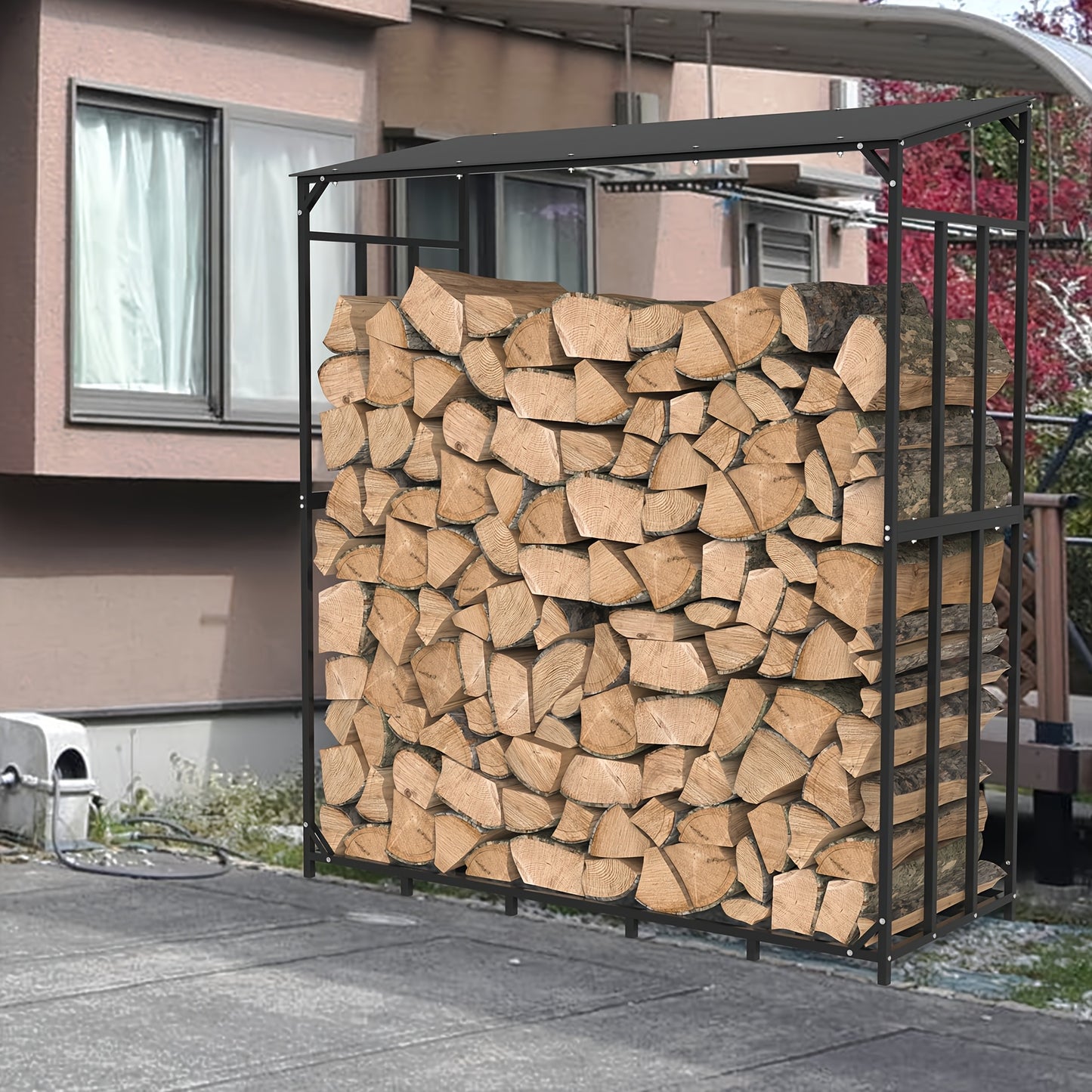 Versterkte Houten Stapelrek – Buiten, Zware Staalconstructie – Robuuste Houtopslag voor Open Haard of Tuin