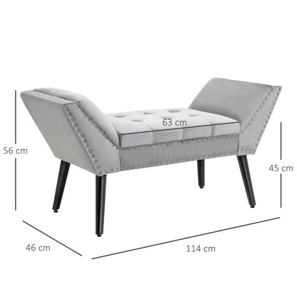 Gestoffeerde Bank – Zitbank – Bench – Slaapkamerbank – Halbank – Lichtgrijs Fluweel – Hoogwaardige Schuimzitting – Stevig Rubberhout Frame