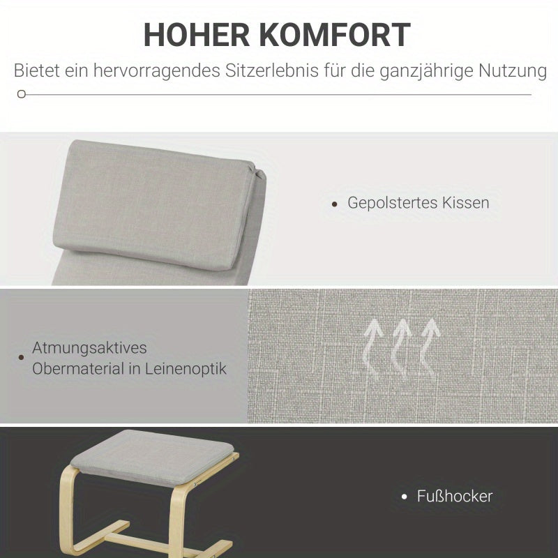 Lounge Stoel – Relaxstoel – Fauteuil – Zitstoel – Voetenbank – Lichtgrijs – Linnenlook Polyester – Inclusief Voetbescherming