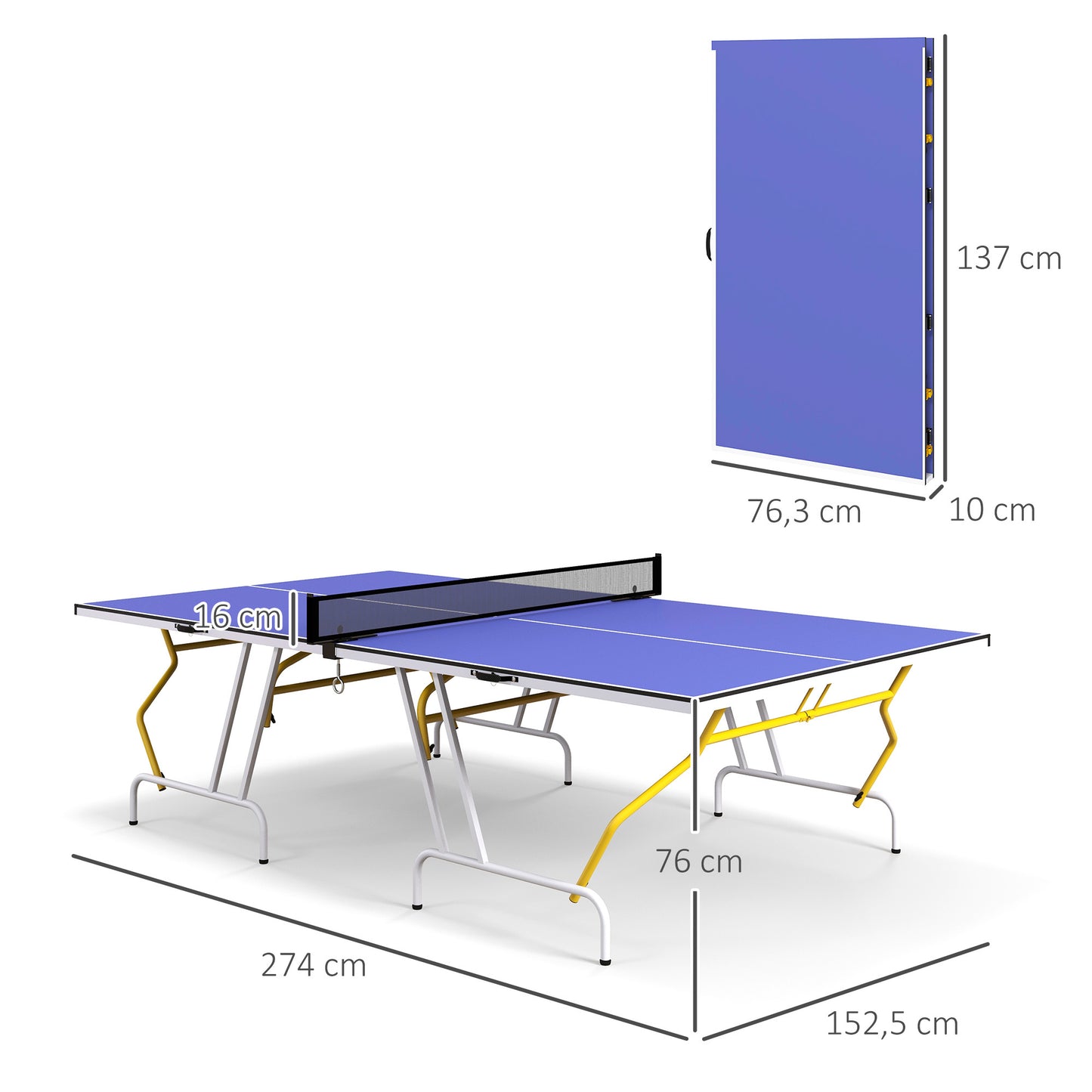 Opvouwbare Tafeltennistafel – Tafeltennistafel Binnen Buiten – Pingpongtafel – Tafeltennisset – Blauwe Tafel – Metalen Frame – Compleet Met Batjes en Net – 274x152x76 cm