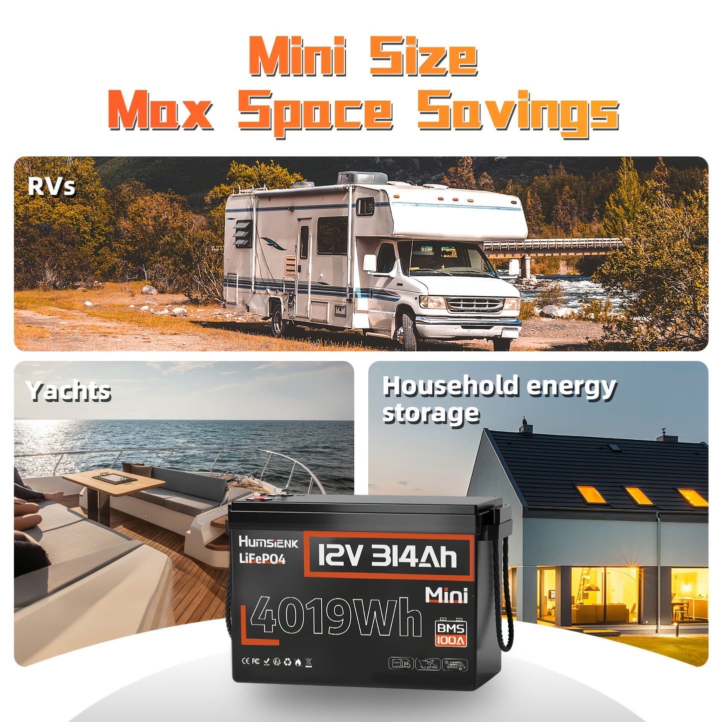 12V 314Ah LiFePO4 Accu – Lithium-Ion Batterij – Zonne-energie Accu – Camper Accu – Boot Accu – Mini Compact Formaat – Meer Dan 15.000 Laadcycli
