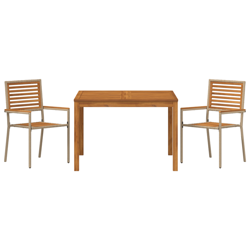 Tuinmeubelset – Tuinset – Loungeset – Zitgroep – Balkonset – Beige Polyrattan en Acaciahout – Stapelbare Stoelen met Kussens – Tafel 50x50 cm