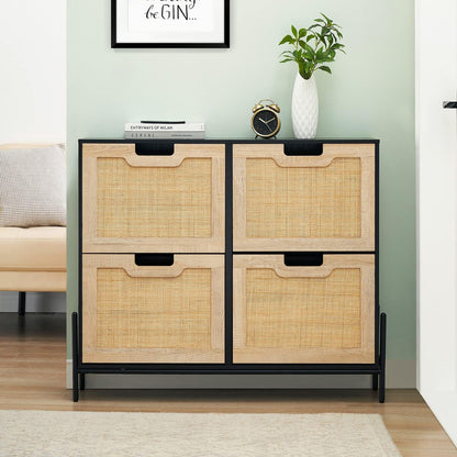 4-Door Shoe Cabinet Organizer | Holds 20 Pairs, Adjustable Shelves, Modern Hallway Storage Furniture, Spacious Storage Capacity, Flip Drawer Design, Hardwood, Floor Mount