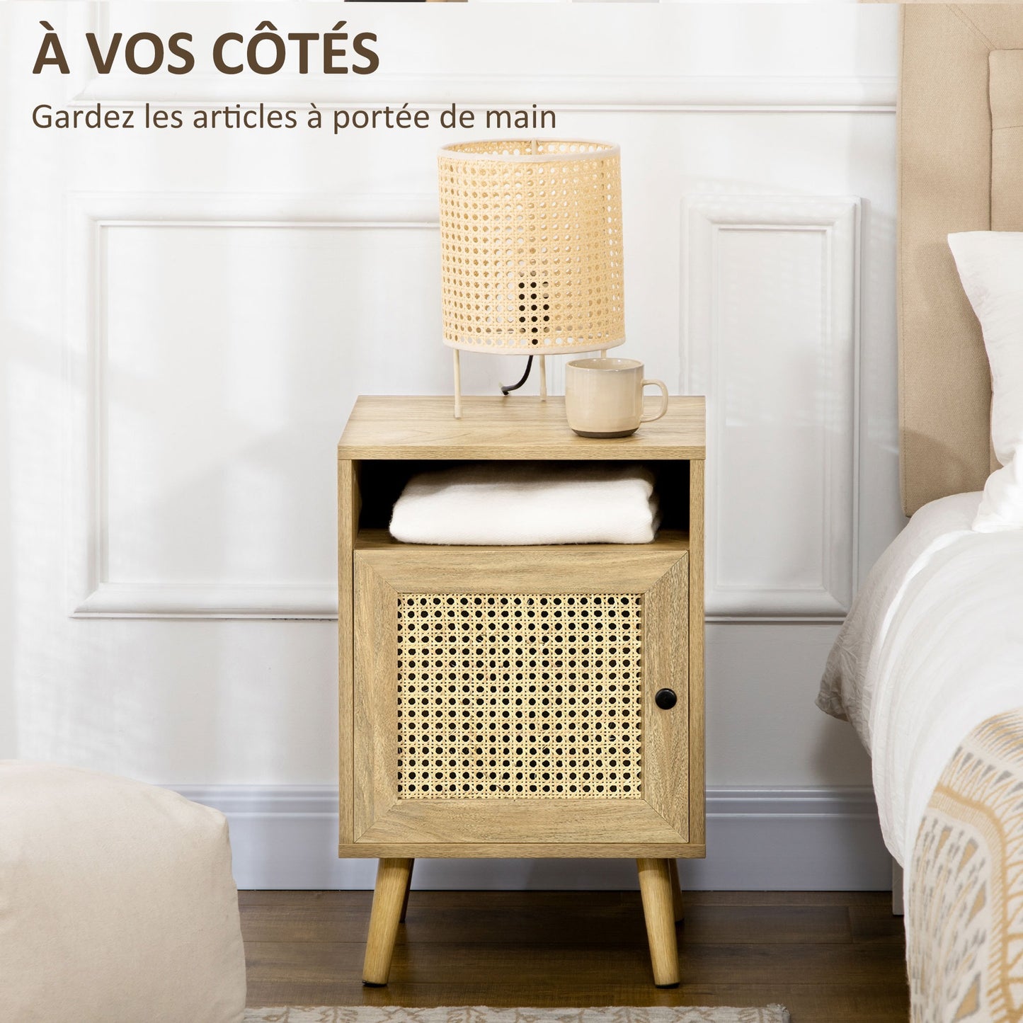 Vintage Nachtkastje – Bedkastje – Bijzettafel – Opbergkastje – Nachtmeubel – Set Van 2 – Met Metalen Roosterdeur – Compact 39x35x60 cm – Natuurlijke Houtlook