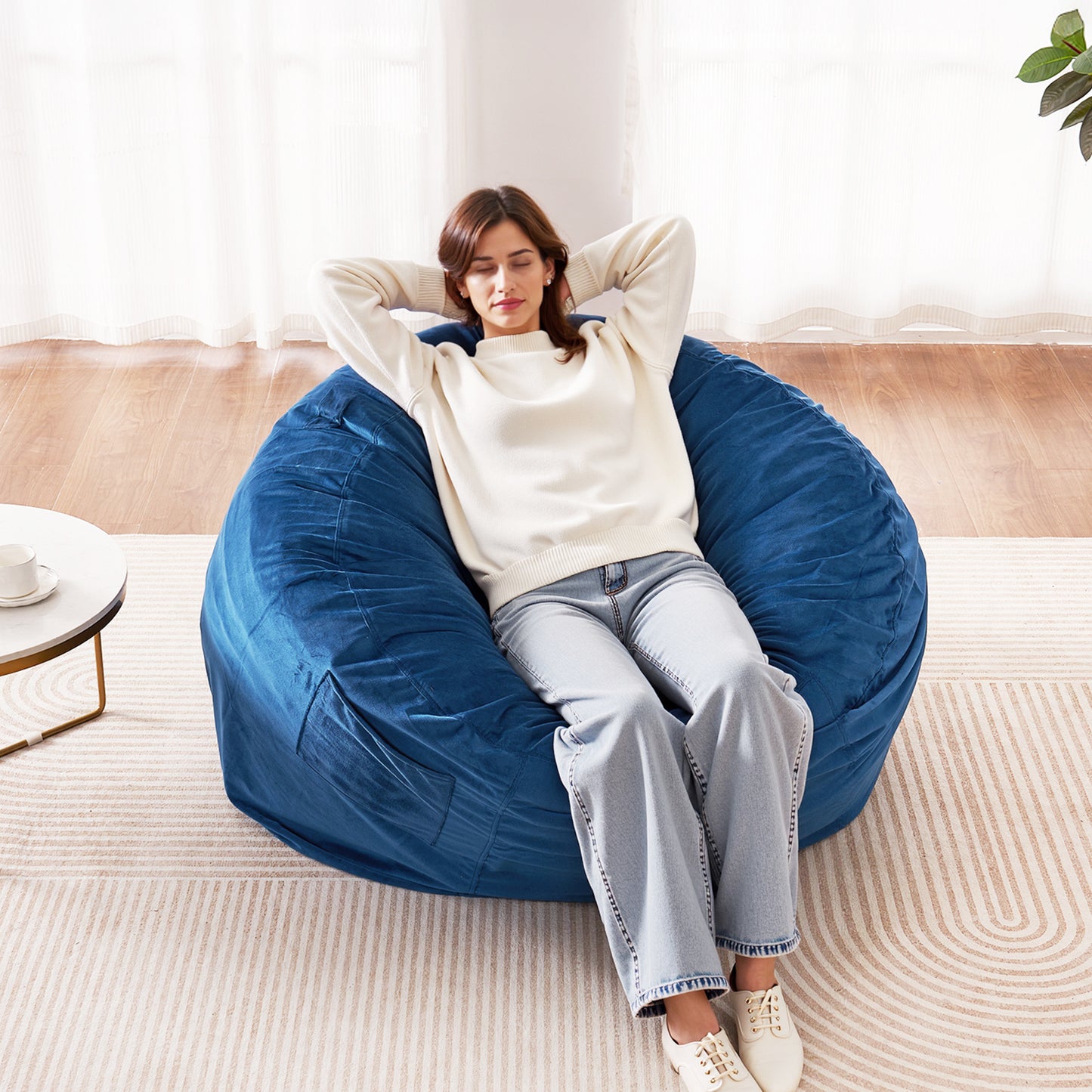 Zitzak – Zitzakstoel – Poef – Sessel – Comfortstoel – Blauw – Memory Foam Vulling – Afneembare Wasbare Hoes