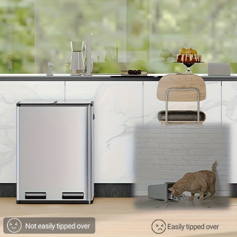Prullenbak Keuken – Afvalbak – Afvalscheidingsprullenbak – Pedaalemmer – Vuilnisbak – RVS 60 Liter – Slow-close Deksel Met 2 Vak