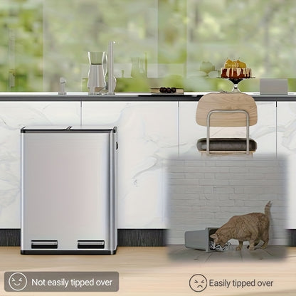 Prullenbak Keuken – Afvalbak – Afvalscheidingsprullenbak – Pedaalemmer – Vuilnisbak – RVS 60 Liter – Slow-close Deksel Met 2 Vak