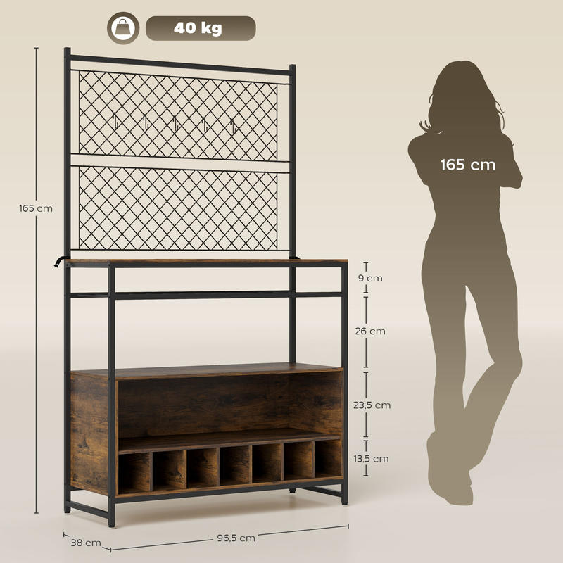 Wood Spice Rack Kitchen Shelf with Work Surface & Cabinet Door Storage - 5-Hook Hanging System, Space-Saving Vertical/under-Cabinet Unit for Spices, Pots, Pans - Compact Square Shelf (Compatible with Small Kitchens)