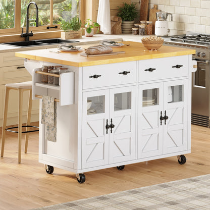 Sideboard – Keukeneiland – Serveerwagen – Opbergkast – Wandelwagen – Wit – Verstelbare Planken – Wieltjes Met Remmen