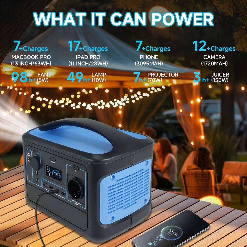 Draagbare Powerstation – Mobiele Generator – Externe Batterij – Noodstroom – Kampeer Accu – 600W Continu Vermogen – Snelle Oplading