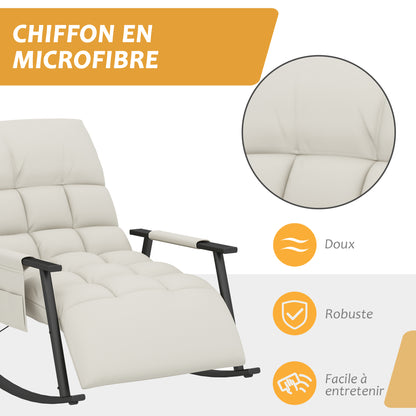 Schommelstoel – Relaxstoel – Voedingsstoel – Zitzakstoel – Lounge Stoel – Verstelbare Rugleuning – Verstelbare Voetsteun – Zacht Microfiber – Stalen Frame – Crèmekleur