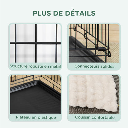 Hondenbench – Bench Voor Honden – Hondenkooi – Hondenhok – Reisbench – Opvouwbaar Met Handvat – Uitneembare Bodemtray En Wasbaar Kussen – 105x70x75 cm Zwart