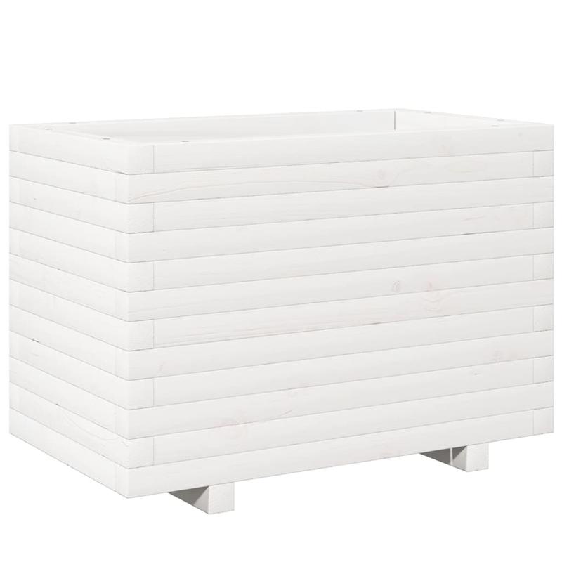 Large Modern White Solid Pine Wood Planter Box with Vertical Slat Design - Heavy-Duty Indoor/Outdoor Square Garden Bed, Sturdy Floor-Standing Construction for Patio, Balcony, or Lawn - Durable Modern Farmhouse Style Plant Pot