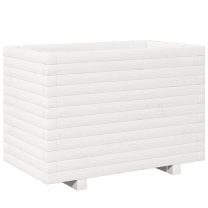 Large Modern White Solid Pine Wood Planter Box with Vertical Slat Design - Heavy-Duty Indoor/Outdoor Square Garden Bed, Sturdy Floor-Standing Construction for Patio, Balcony, or Lawn - Durable Modern Farmhouse Style Plant Pot